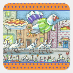 TURKEY PARADE, THANKSGIVING DAY HELIUM BALLOONS SQUARE STICKER