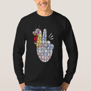 Turkey Peace Hand Sign Puzzle Autism Thanksgiving  T-Shirt