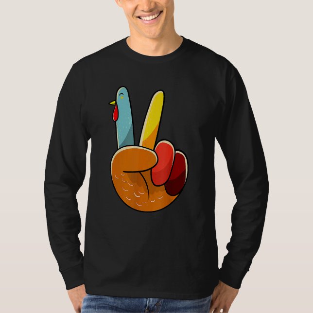 Turkey Peace Hand Sign Thanksgiving Thankful Women T-Shirt (Front)