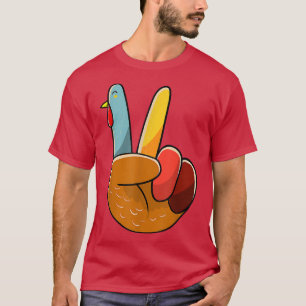 Turkey Peace Hand Sign Thanksgiving Thankful Women T-Shirt