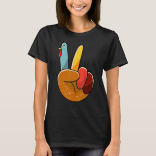 Turkey Peace Hand Sign Thanksgiving Thankful Women T-Shirt