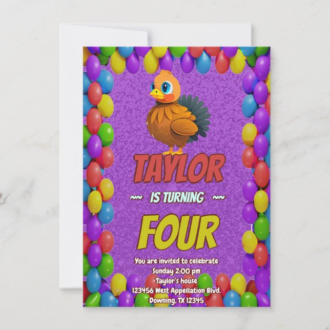 Turkey Personalised Birthday Unique Invite Kids (Front)