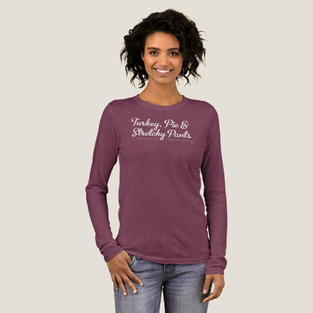 Turkey, Pie & Stretchy Pants - White Tri-Blend Shirt (Full Front)