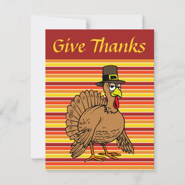 Turkey Pilgrim Cartoon Thanksgiving Dinner Invitation (Front)