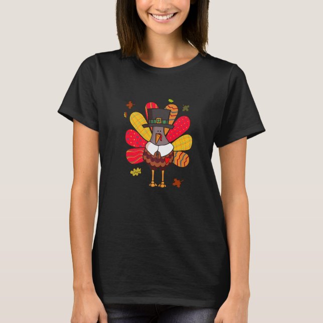 Turkey Pilgrim Cute Happy Thanksgiving For Women M T-Shirt (Front)