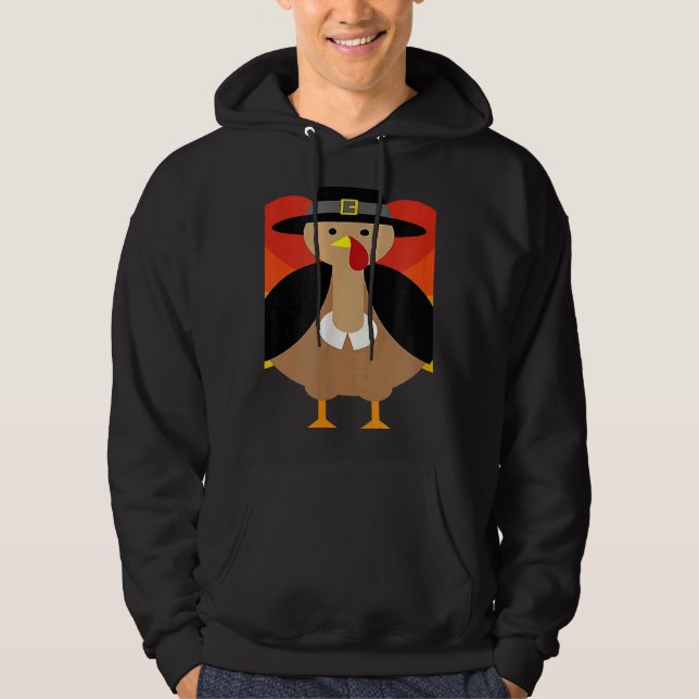 Turkey Pilgrim Cute Thanksgiving Essential Hoodie (Front)