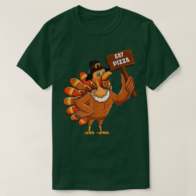 Turkey Pilgrim Eat Pizza Adult Vegan Kids Funny Th T-Shirt (Design Front)