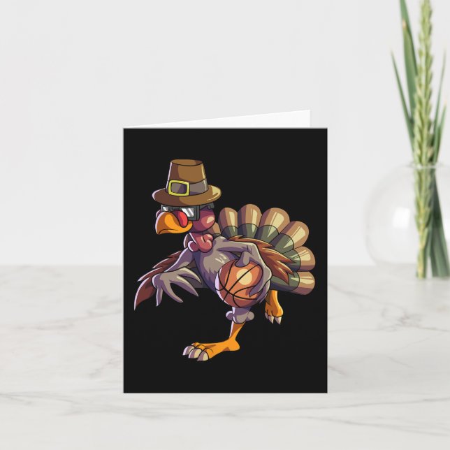 Turkey Playing Basketball Thanksgiving Boys Kids M Card (Front)