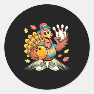 Turkey Playing Bowling Thanksgiving Turkey Tail Bo Classic Round Sticker