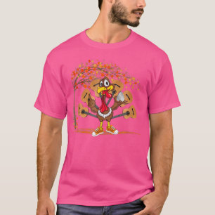 Turkey Playing Guitar Fall Autumn Maple Leaves Tha T-Shirt