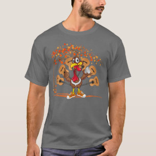 Turkey Playing Guitar Fall Autumn Maple Leaves Tha T-Shirt