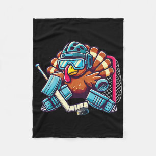 Turkey Playing Ice Hockey Goalie Thanksgiving Boys Fleece Blanket