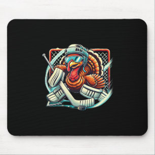Turkey Playing Ice Hockey Goalie Thanksgiving Boys Mouse Pad