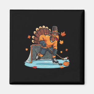 Turkey Playing Ice Hockey Thanksgiving Hockey Play Magnet