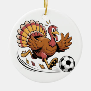 Turkey Playing Soccer Thanksgiving Sport lover Ceramic Tree Decoration
