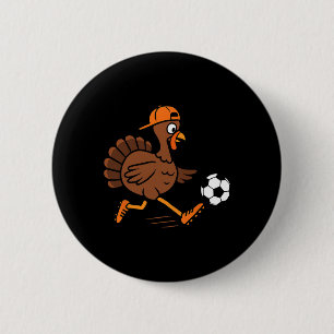 Turkey Playing Soccer Thanksgiving Turkey Kids Boy 6 Cm Round Badge