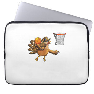 Turkey Plays Basketball Basketball Hoop Thanksgivi Laptop Sleeve
