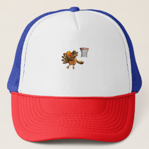 Turkey Plays Basketball Basketball Hoop Thanksgivi Trucker Hat