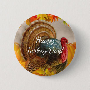 Turkey pumpkins leaves happy turkey day 6 cm round badge