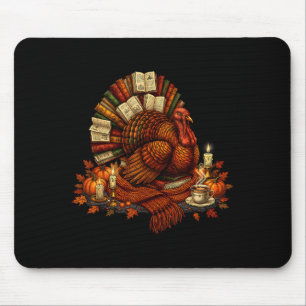 Turkey Reading Books Fall Season Thanksgiving Teac Mouse Pad
