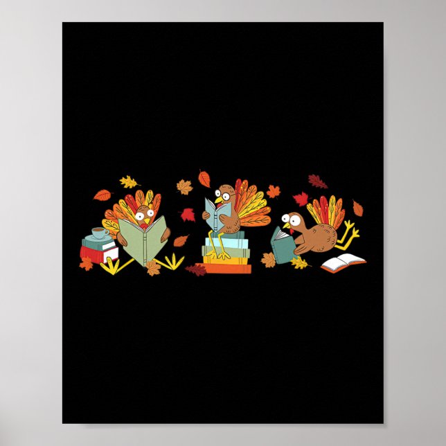 Turkey Reading Books Fall Thanksgiving Teacher Boo Poster (Front)