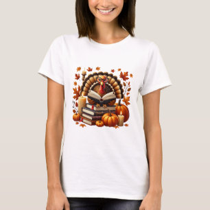 Turkey Reading Books Fall Thanksgiving Teacher Boo T-Shirt
