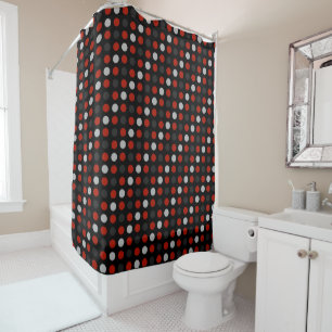 turkey red, black, gray and white dots shower curtain