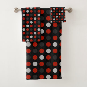 turkey red, black, grey and white dots bath towel set