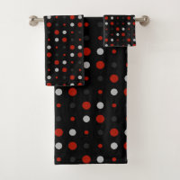 turkey red, black, grey and white dots