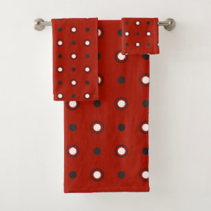 turkey red , grey and white dots bath towel set