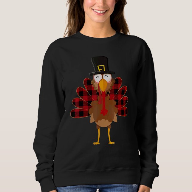 Turkey Red Plaid Thanksgiving Day   Boys Girls Sweatshirt (Front)