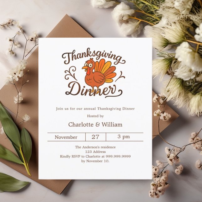 Turkey retro cute Thanksgiving Dinner invitation (Creator Uploaded)