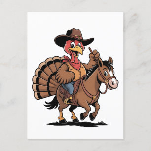 Turkey Riding a Horse Cowboy Turkey thanksgiving Holiday Postcard
