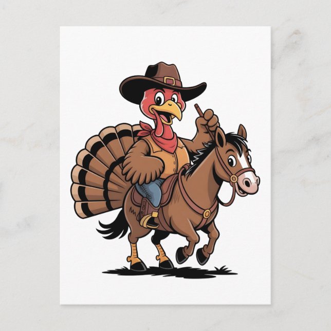 Turkey Riding a Horse Cowboy Turkey thanksgiving Invitation Postcard (Front)