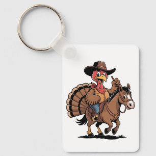 Turkey Riding a Horse Cowboy Turkey thanksgiving Key Ring