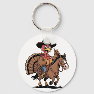 Turkey Riding a Horse Cowboy Turkey thanksgiving Key Ring