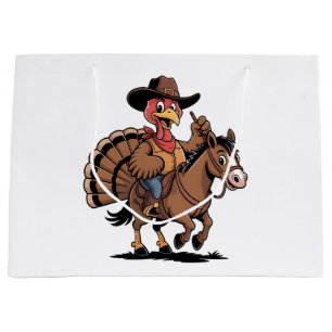 Turkey Riding a Horse Cowboy Turkey thanksgiving Large Gift Bag