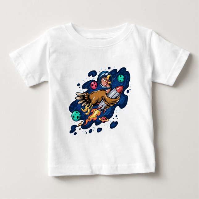Turkey Riding a Space Rocket at High Speed Baby T-Shirt (Front)