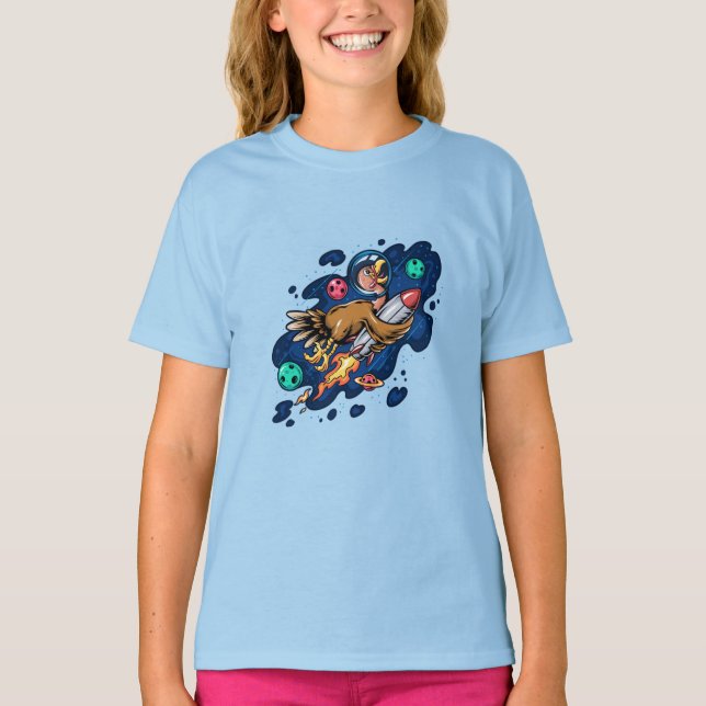 Turkey Riding a Space Rocket at High Speed T-Shirt (Front)