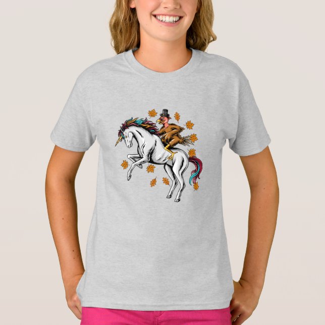 Turkey Riding a Unicorn Running Fast T-Shirt (Front)