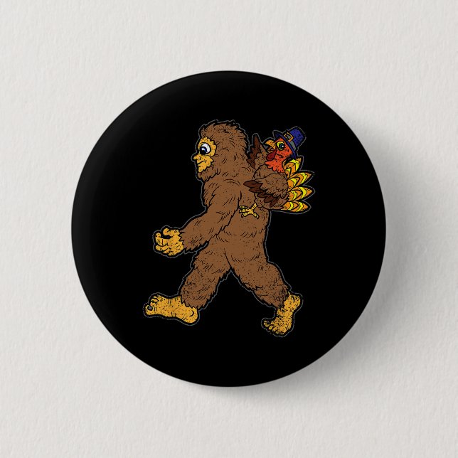 Turkey Riding Bigfoot Thanksgiving Day Funny Sasqu 6 Cm Round Badge (Front)
