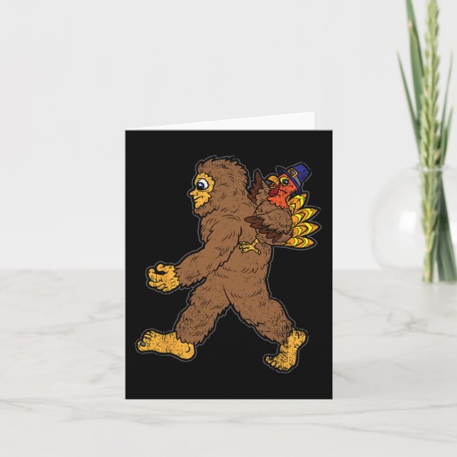 Turkey Riding Bigfoot Thanksgiving Day Funny Sasqu Card (Front)