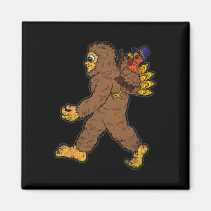 Turkey Riding Bigfoot Thanksgiving Day Funny Sasqu Magnet