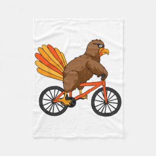 Turkey Riding Bike Thanksgiving Day Cool Bicycle A Fleece Blanket