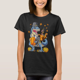 Turkey Riding Dinosaur rex Thanksgiving  Pilgrim B T-Shirt