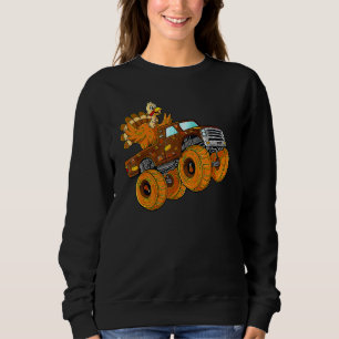 Turkey Riding Monster Truck Thanksgiving Day Boys  Sweatshirt