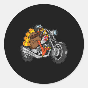 Turkey Riding Motorcycle Thanksgiving Day Cool Fal Classic Round Sticker
