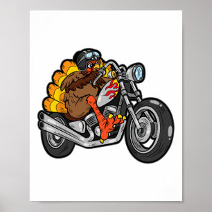 Turkey Riding Motorcycle Thanksgiving Day Cool Fal Poster