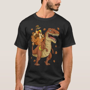 Turkey Riding Mummy Dinosaur rex Boys & Girl Thank T-Shirt