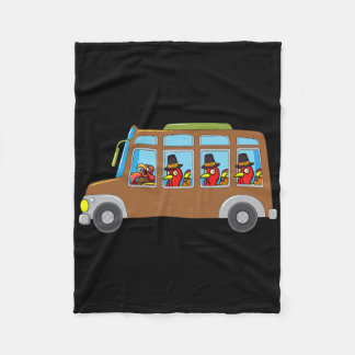 Turkey Riding School Bus Thanksgiving Day Funny Fa Fleece Blanket